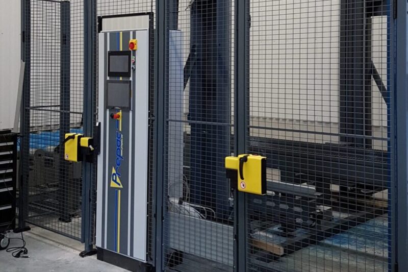 Pallet Manufacturing Marking robot with prepac logo on the front in th